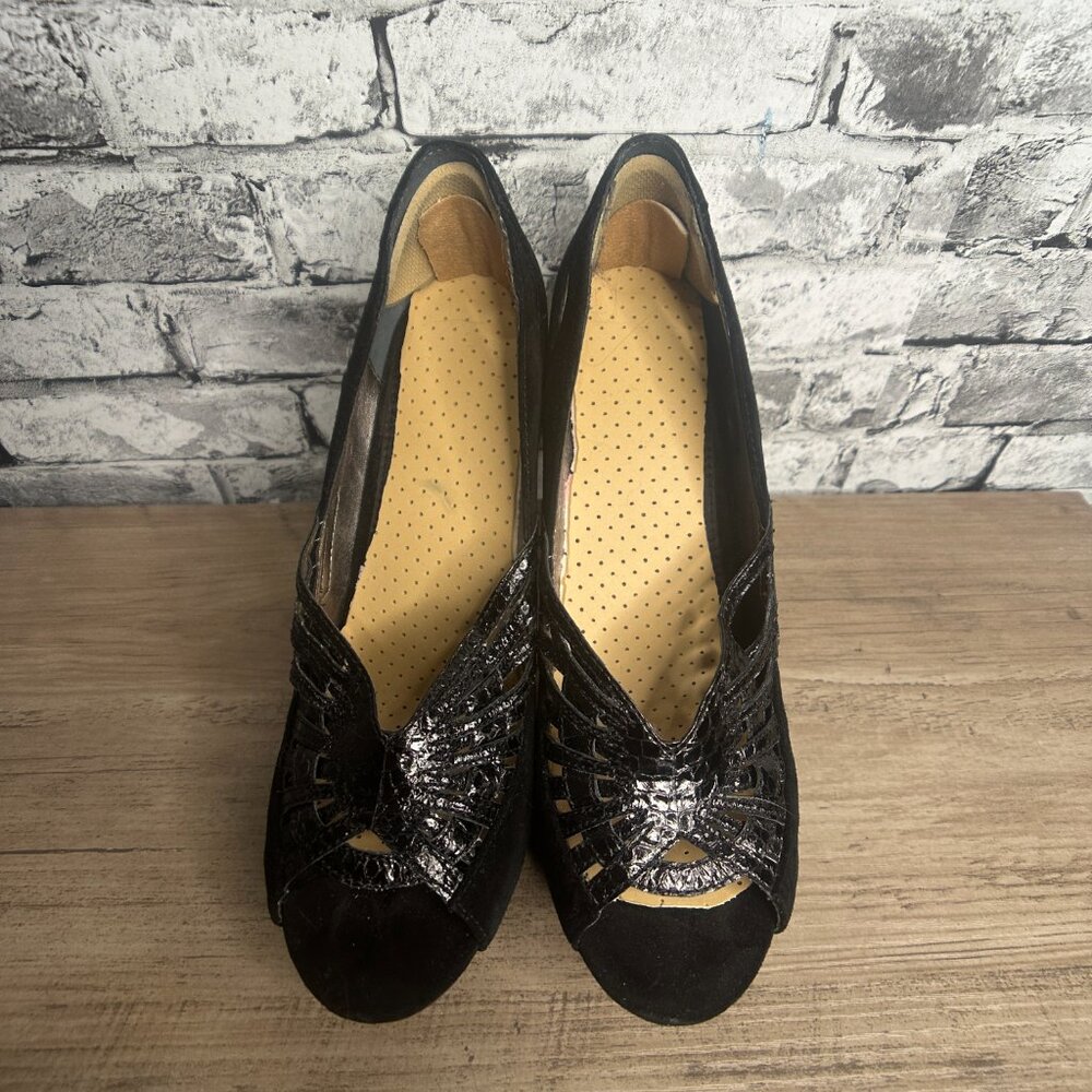 EUC Sam Edelmen Nixie Black Glass Snake Heels Size 8.5 IN BOX - Picture 2 of 16